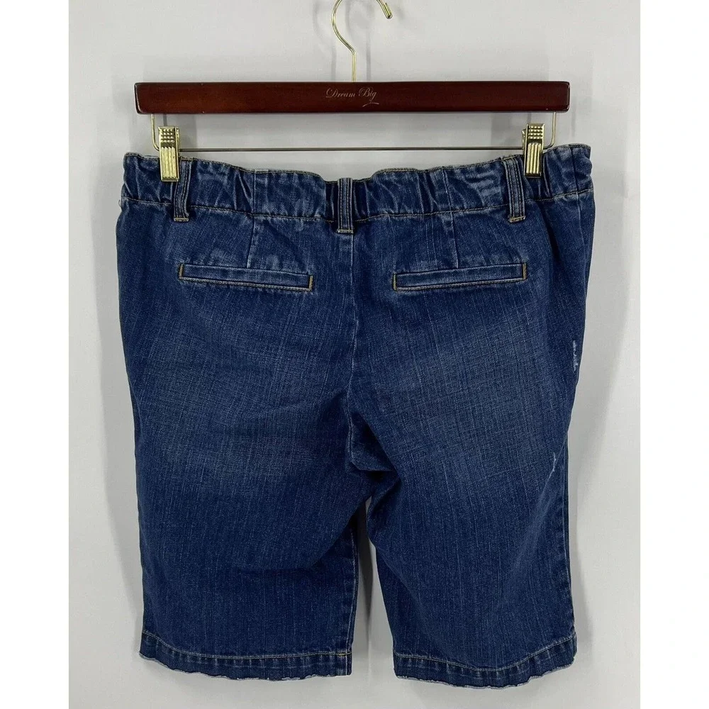 Old Navy Maternity Bermuda Jean Shorts Size 8 Blue Denim Drawstring Waist Womens - Picture 3 of 4